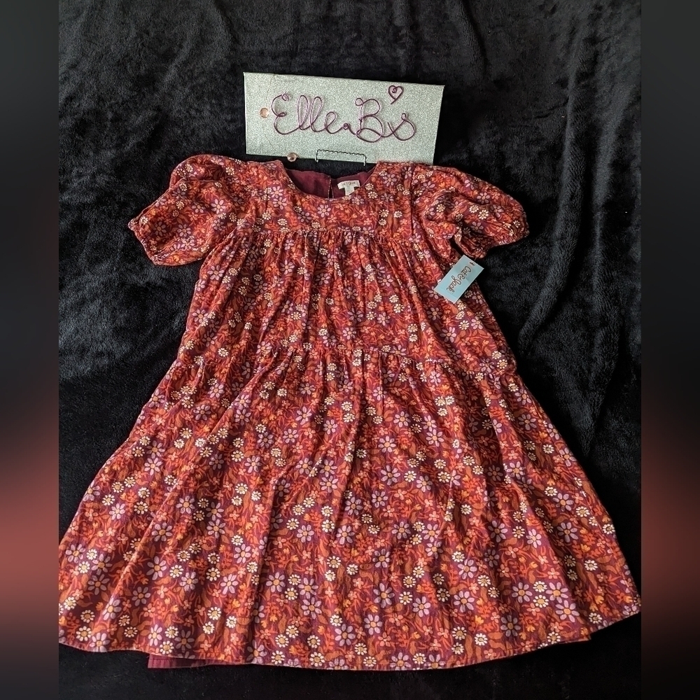 NWT Girls Long Sleeve Burgandy Floral Dress XL - Picture 4 of 5
